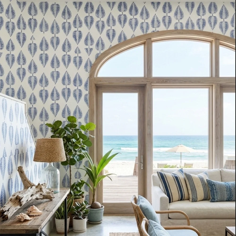 Peter Fasano Hand Printed Wallpaper Piccha Indigo Blue 2 Bolts Modern Coastal